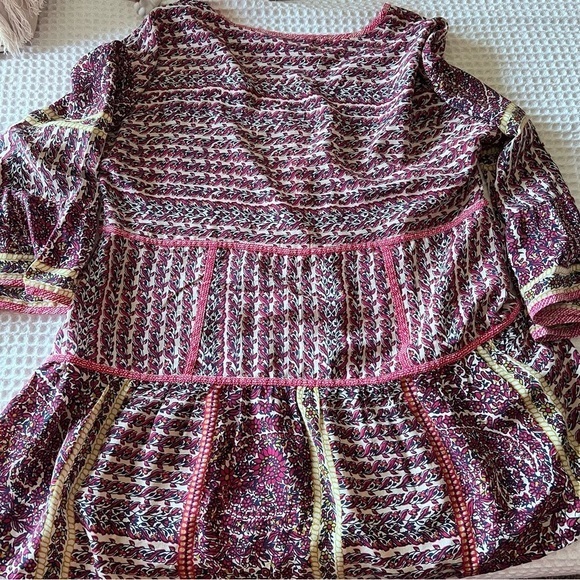 ANTHROPOLOGIE Maeve Lilyana Tiered 100% Silk Blouse SIZE LARGE BOHO flounce - Picture 6 of 13